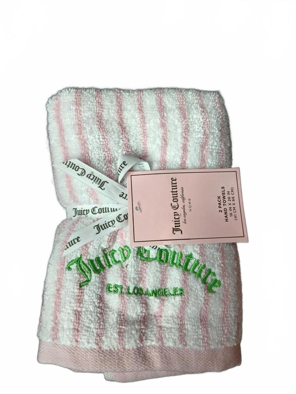 Juicy Couture Pink Stripe Hand Towels 2 Pack NWT Coquette Bath